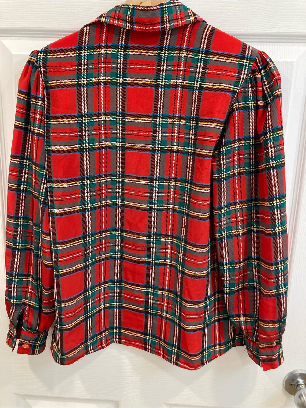Vintage 80’s CHAGALL Red Plaid Button-Front Blouse, polyester - Picture 7 of 8